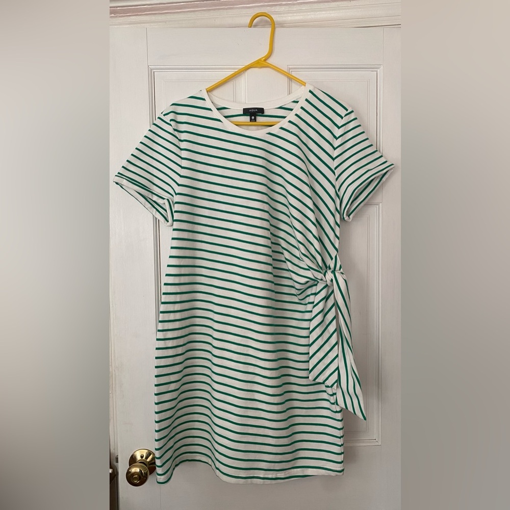 Aqua Brand Size XXL Green and White Classic Coastal Striped Dress Wrap Detail